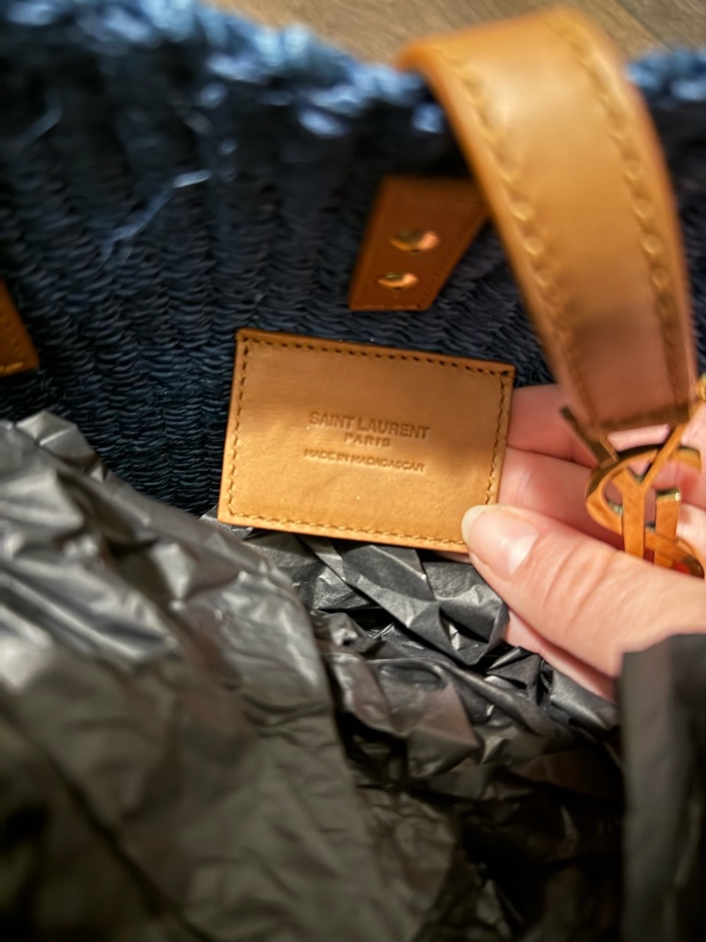 Saint Laurent Navy Woven Tote - Picture 4 of 9
